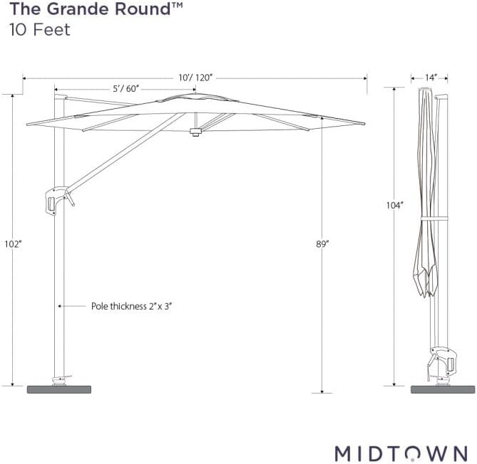 Midtown Umbrellas 10 Ft Outdoor Cantilever Patio Umbrella w/Terylast Purple Texture Fabric - Rotate 360° Offset Patio Umbrella, Deck Patio Umbrella, Backyard Umbrella & Garden Umbrella - Silver Frame