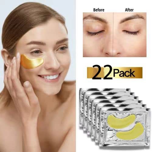 24K Gold Under Eye Patches (22 Pairs) – Collagen Masks for Dark Circles, Puffiness & Wrinkles – Skincare Treatment for Women