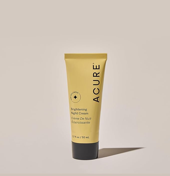 Acure Brightening Night Cream - Night Time Moisturizer Cream for Face & Neck - 100% Vegan Formula with Argan Oil, Chlorella & Echinacea - Hydration & Moisturizing for All Skin Types - 1.7 Fl Oz