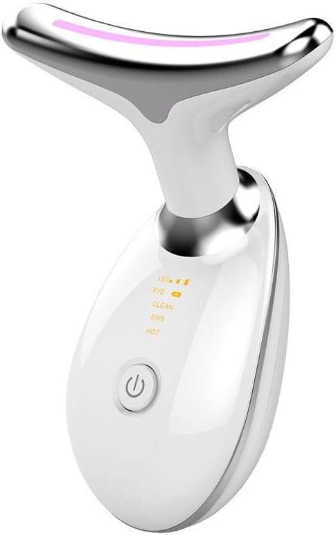 Face and Neck Beauty Device, Micro Glow Facial Machine,7 Color Led Face Neck Massager,Micro Glow Face Sculptor (White)