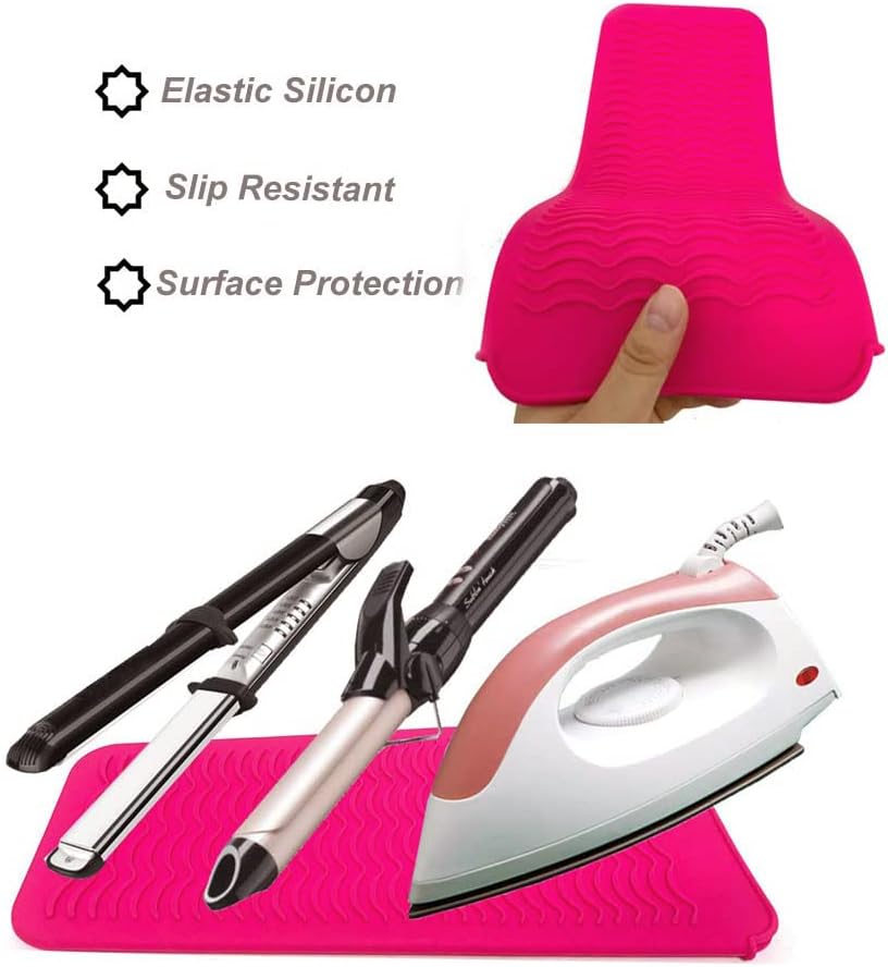 Heat Resistant Silicone Mat Pouch,Hair Styling Tools for Curling Irons, Flat Irons, Hair Straightener, 11.5 * 6 Inches, Food Grade Silicone, Pink