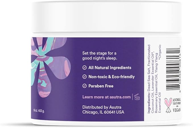 ASUTRA Dead Sea Bath Salts (Bedtime Soak), 16 oz - Soak in Rich & Vital Healing Minerals - Prepare for Sweet Dreams with Lavendar, Rosemary, & Ylang Ylang Essential Oils
