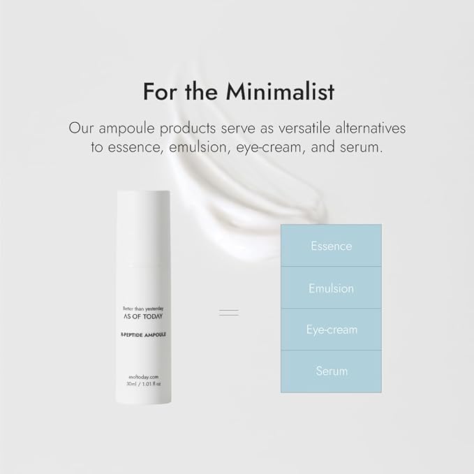 "AS OF TODAY R Peptide Ampoule Serum - 1% Pure Peptide, Camellia Seed Oil, Anti-Aging, Hydration, Wrinkle Care, Fine Line Care, Skin Elasticity, Clean & Clinically Tested Formula, 1 fl oz"