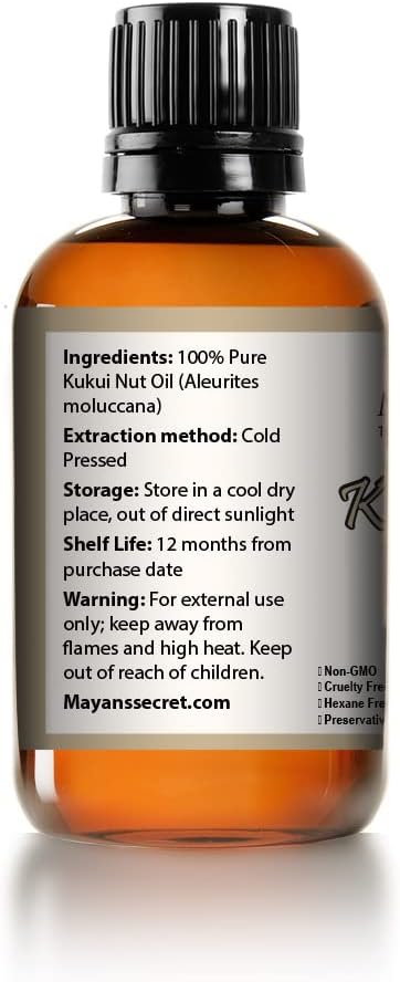 Mayan's Secret Pure Carrier and Essential oils for Skin Care, Hair, Body Moisturizer for Face-Anti Aging Skin Care (Kukui Nut oil, 4oz)