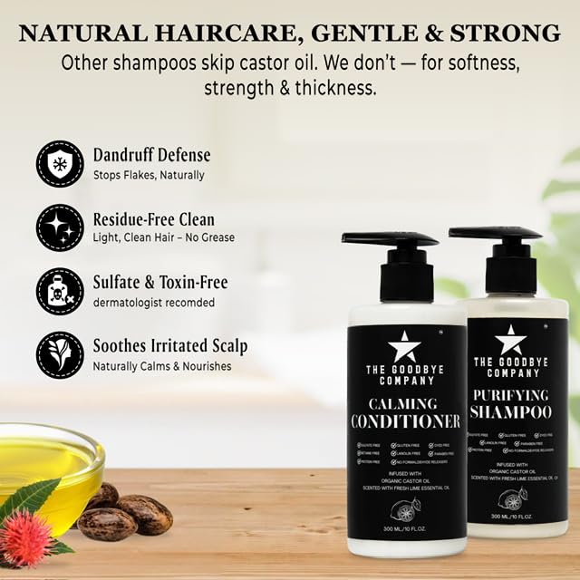 Castor Oil Shampoo and Conditioner Set - Made in USA, 10 oz Bottles