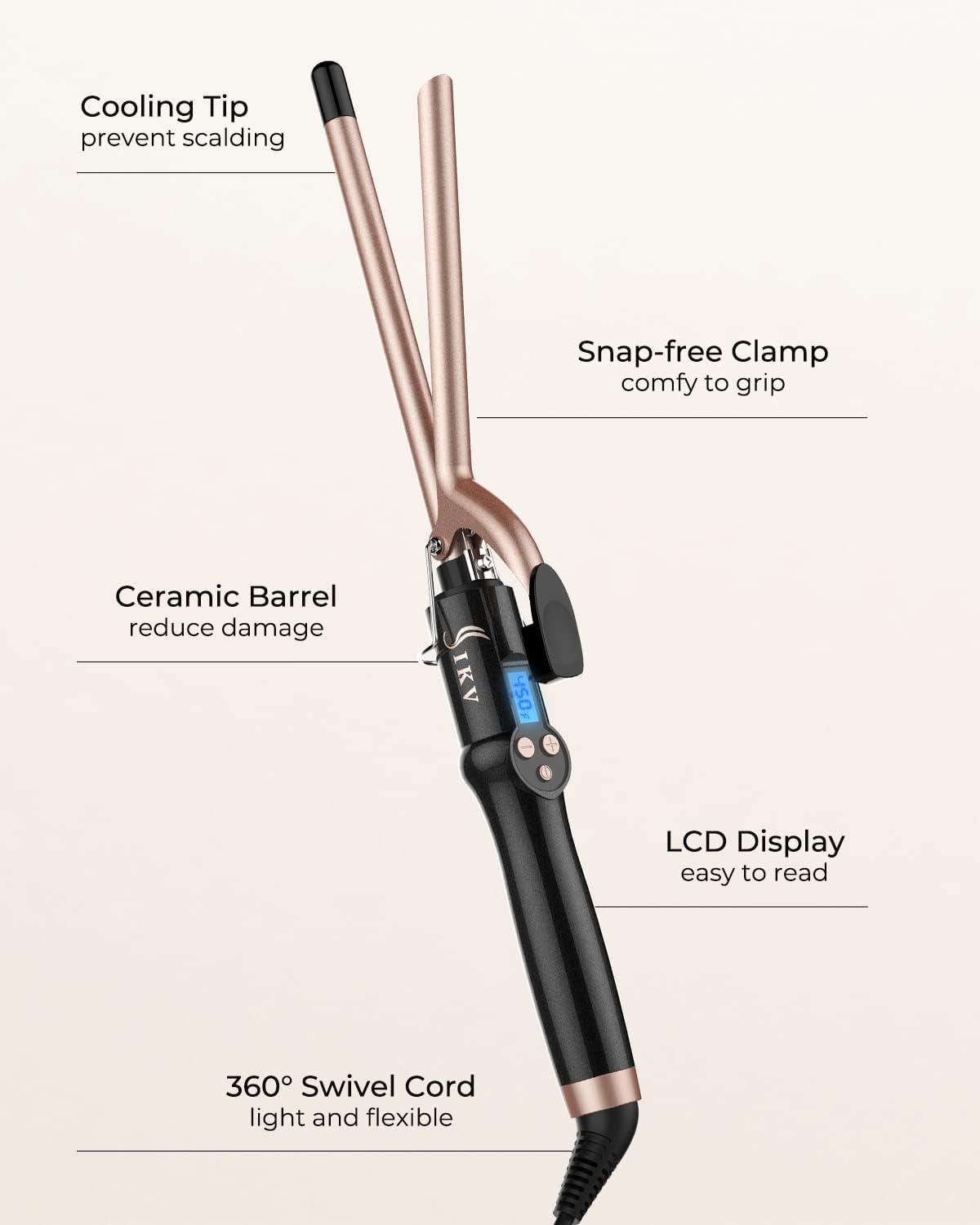 Small Curling Iron, 1/2 Inch Long Barrel for Short Hair, Ceramic Skinny Curling Wand