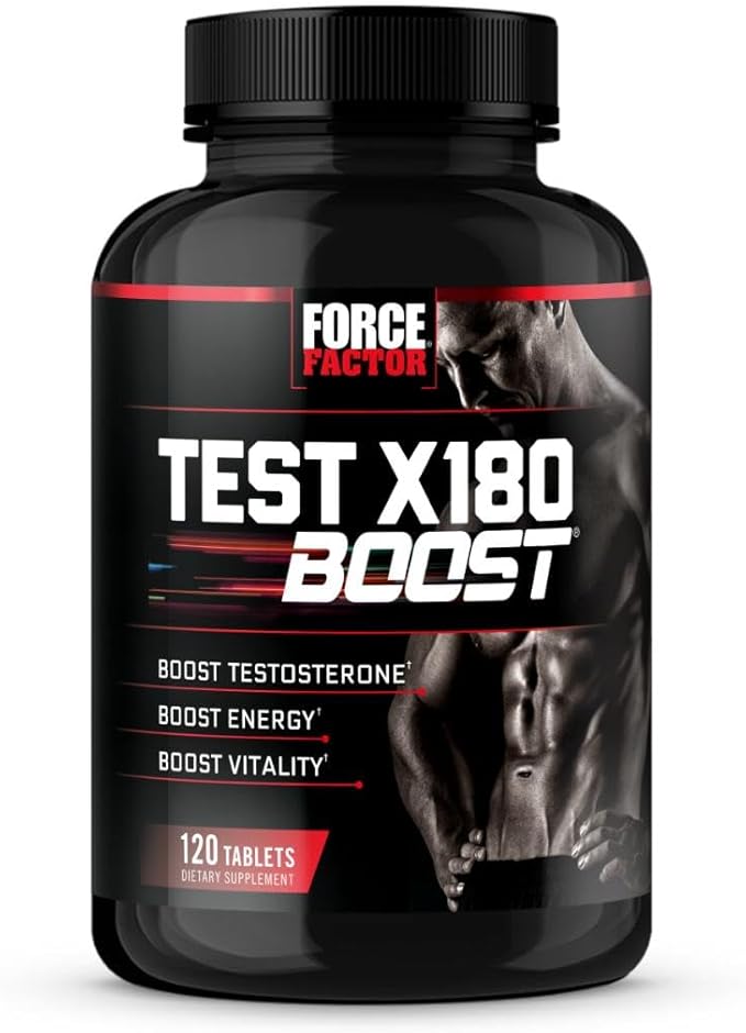 FORCE FACTOR Test X180 Boost Testosterone Booster and Energy Supplement for Men, Boost Energy, Increase Stamina, Enhance Vitality and Performance, with D-Aspartic Acid and Fenugreek, 120 Tablets