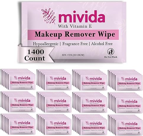 1400-Count Bulk Individually Wrapped Makeup Remover Wipes | Hypoallergenic, Fragrance-Free, Alcohol-Free with Vitamin E | Travel Essentials, Makeup Remover Wipes for Hotels, Airbnb