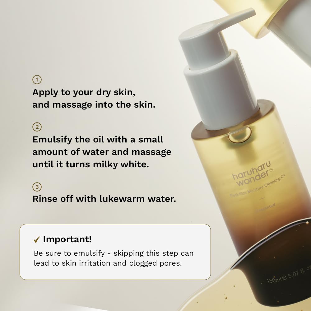 HARUHARU wonder Black Rice Moisture Cleansing Oil, 5.1 fl oz, Double Cleansing, Daily Makeup remover, Pore Oil Cleanser, Korean Skincare for sensitive, normal and Oily Skin