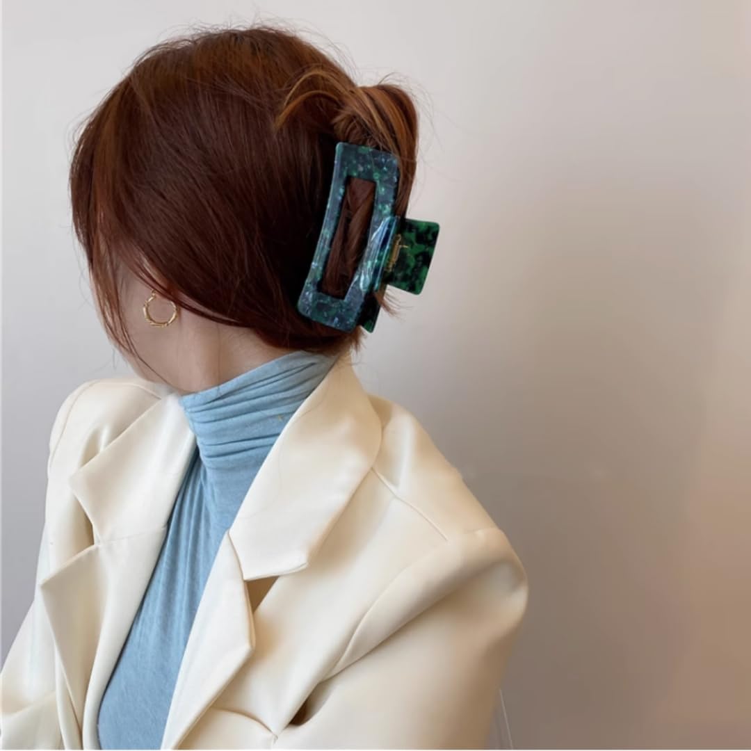 Large Tortoise Shell Claw Clip 4.1 Inch Cellulose Acetate Hair Claw, 2 Pack Banana Hair Claw Clips for Thick Curly Hair, French Design Hair Jaw Clamp Fashion Hair Accessories for Women Ladies