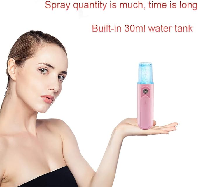 Nano Facial Mister, Portable Mini Cool Mist Facial Steamer Moisturizing Hydrating Face Sprayer for Skin Care, Makeup, Cleaning Pores,Eyelash Extensions,Summer Cool (Pink)