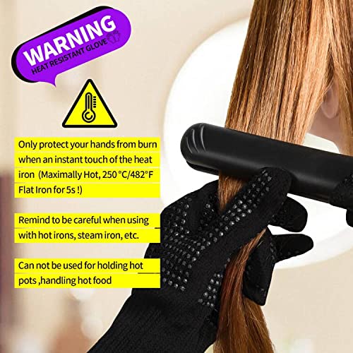 Teenitor Heat Resistant Glove With Silicone Bumps For Hair Iron Tool, Professional Heat Gloves For Heat Press, Heat Protectant Gloves For Hair Styling, Black