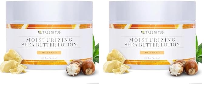 Tree to Tub Shea Body Butter for Dry, Extremely Dry, Sensitive Skin - Moisturizing Body Cream for Women & Men, Hydrating Body Lotion Moisturizer w/Vitamin C, Organic Cocoa, Citrus Scent (Pack of 2)