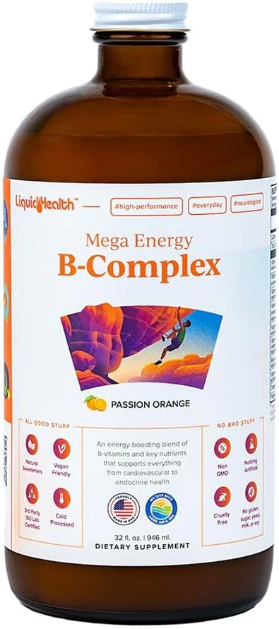 LIQUIDHEALTH 32 Oz Vitamin B Complex B1, B2, B2, B3, B3, B5, B5, B6, B6, Methyl B12 Liquid,