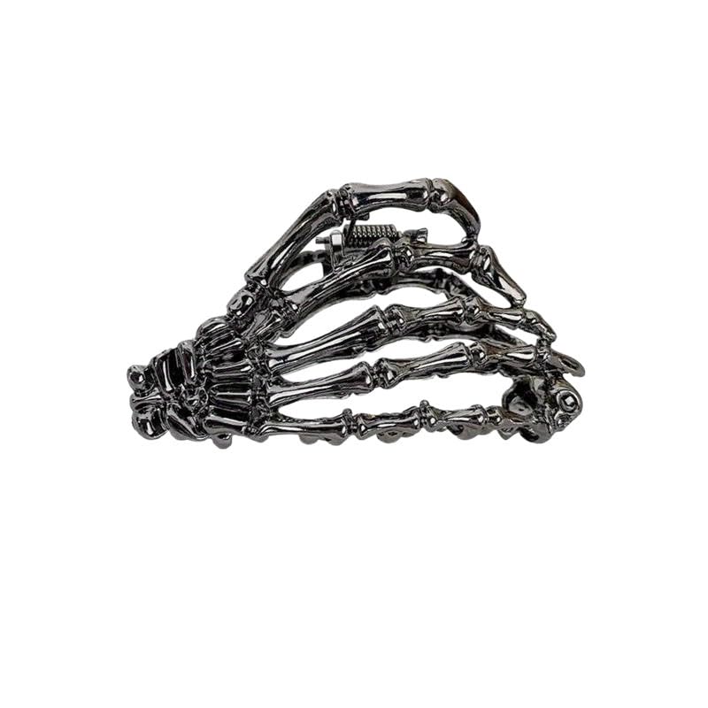 Black Skeleton Hand Hair Claw Clips-Metal Black Alloy Nonslip Terror Ghost Hand Strong Hold Hair Jaw Clips Punk Gothic Catch Thick or Thin Hairs Hair Accessories-Hand