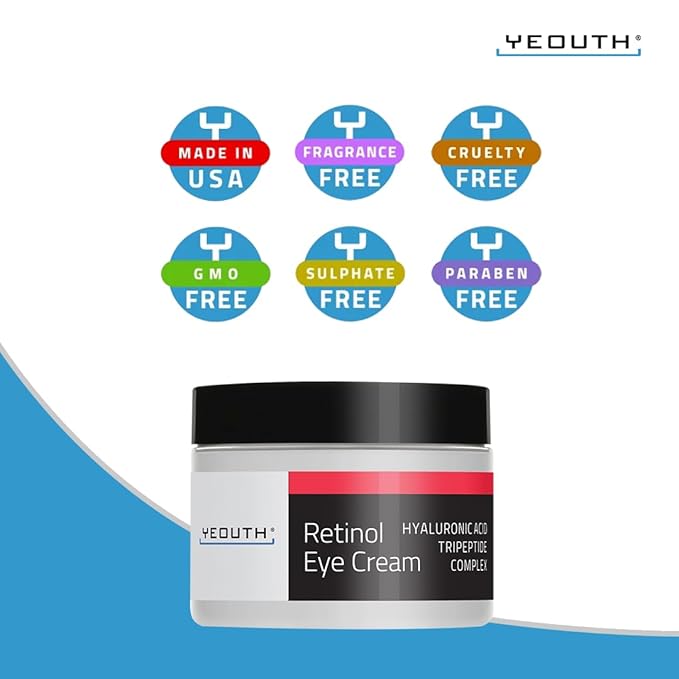 YEOUTH Retinol Eye Cream, Firming Under Eye Cream for Puffiness and Bags Under Eyes for Wrinkles and Dark Circles with Hyaluronic Acid and Tripeptides 1oz