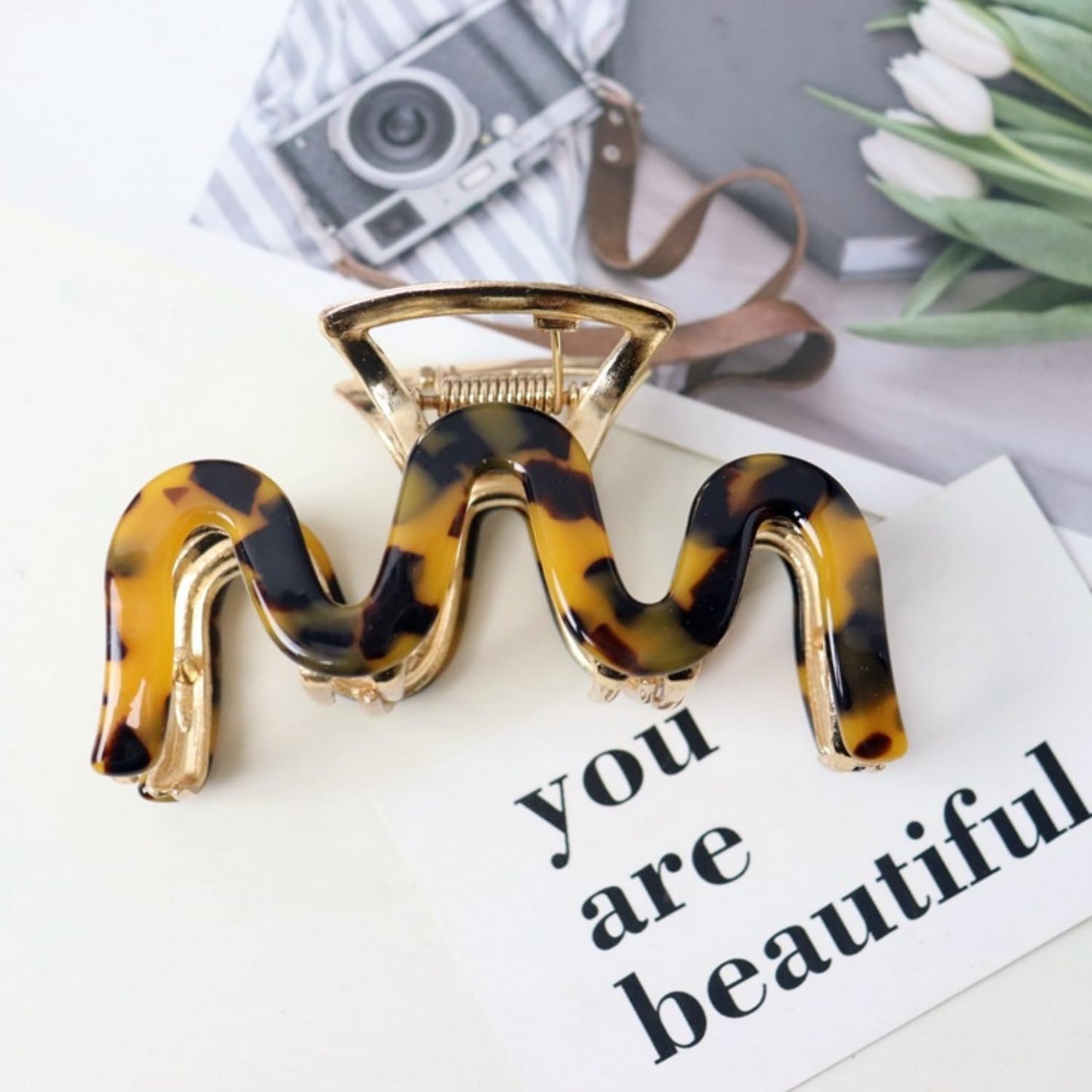 Metal Hair Claws, Leopard Print Hair Clips for Thick Thin Hair Tortoise Shell Cellulose Acetate Non-Slip Hair Catch Barrette Jaw Clamp for Long Hair Fashion Hair Styling Accessories