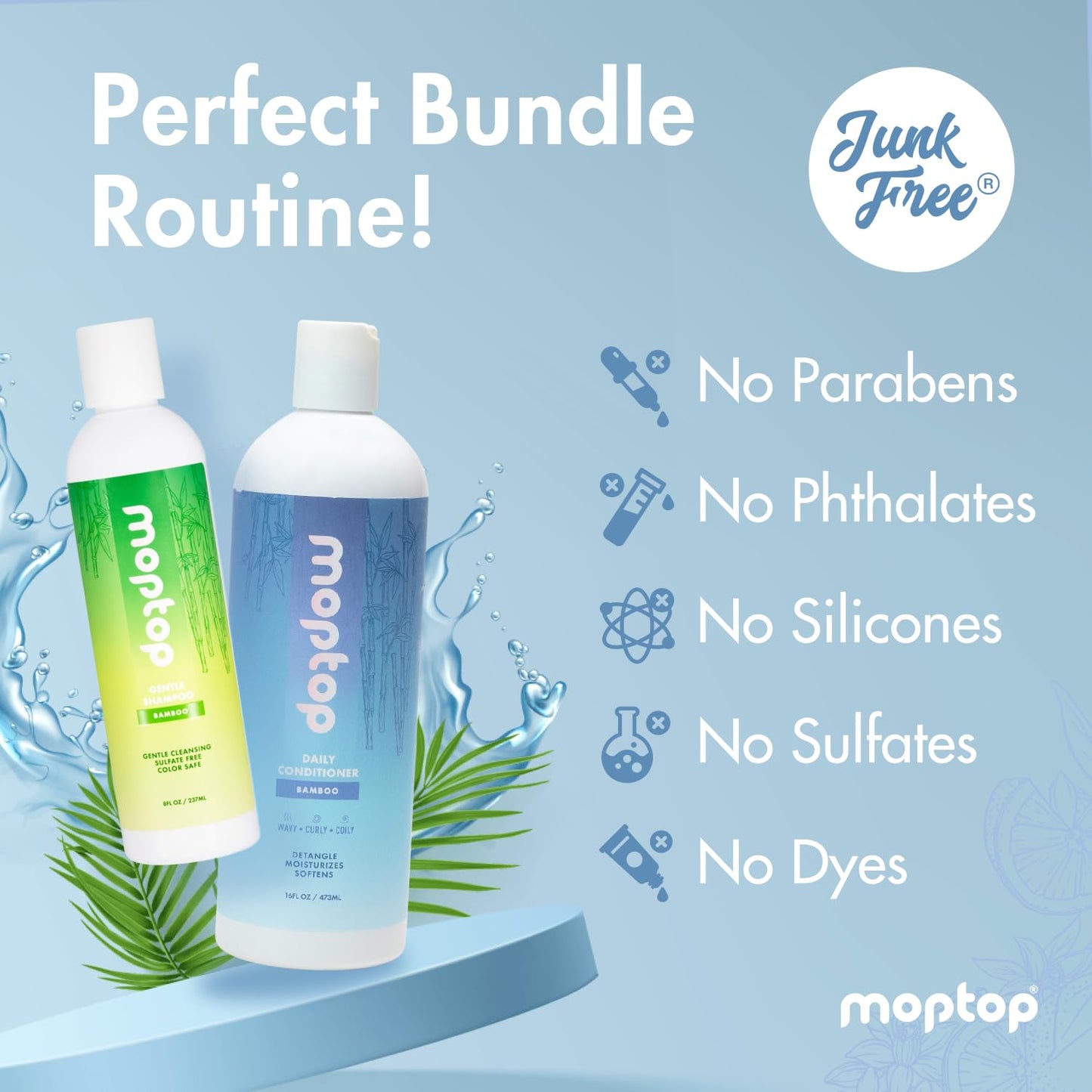 MopTop Sulfate Free Shampoo and Conditioner – Curly Hair Natural Shampoo and Conditioner Helps Restore Dry Damaged Hair & Reduce Frizz, Paraben Free Natural Hair Products for All Hair Types (2pk)