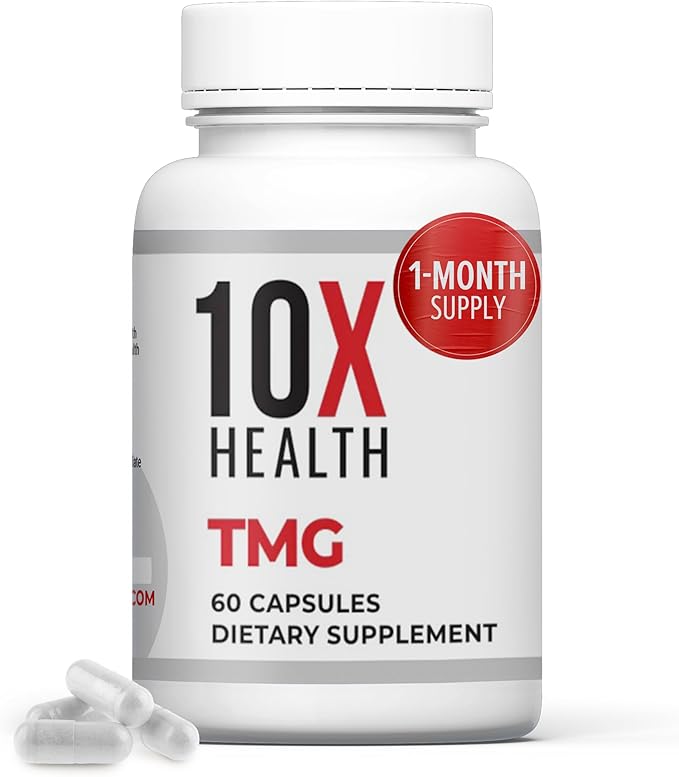 10X Health TMG Supplements - Trimethylglycine Amino Acid as Betaine Anhydrous for Liver Support, Energy, Heart Health, & to Regulate Homocysteine Levels - 60 Capsules