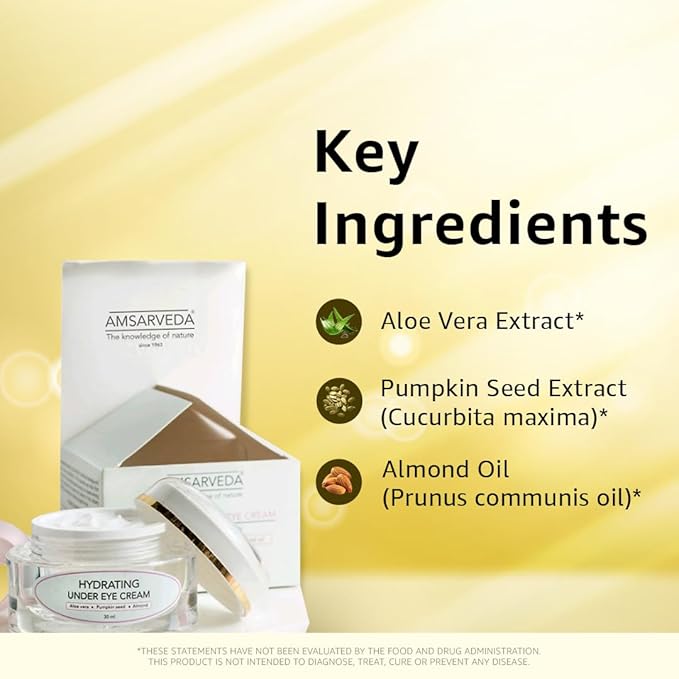 Amsarveda Hydrating Under Eye Cream - Enriched with Beneficial Ingredients from Aloe Vera, Pumpkin Seed & Almond Oil, Reduces Fine Lines & Boosts Hydration - 15ml (0.5 oz)