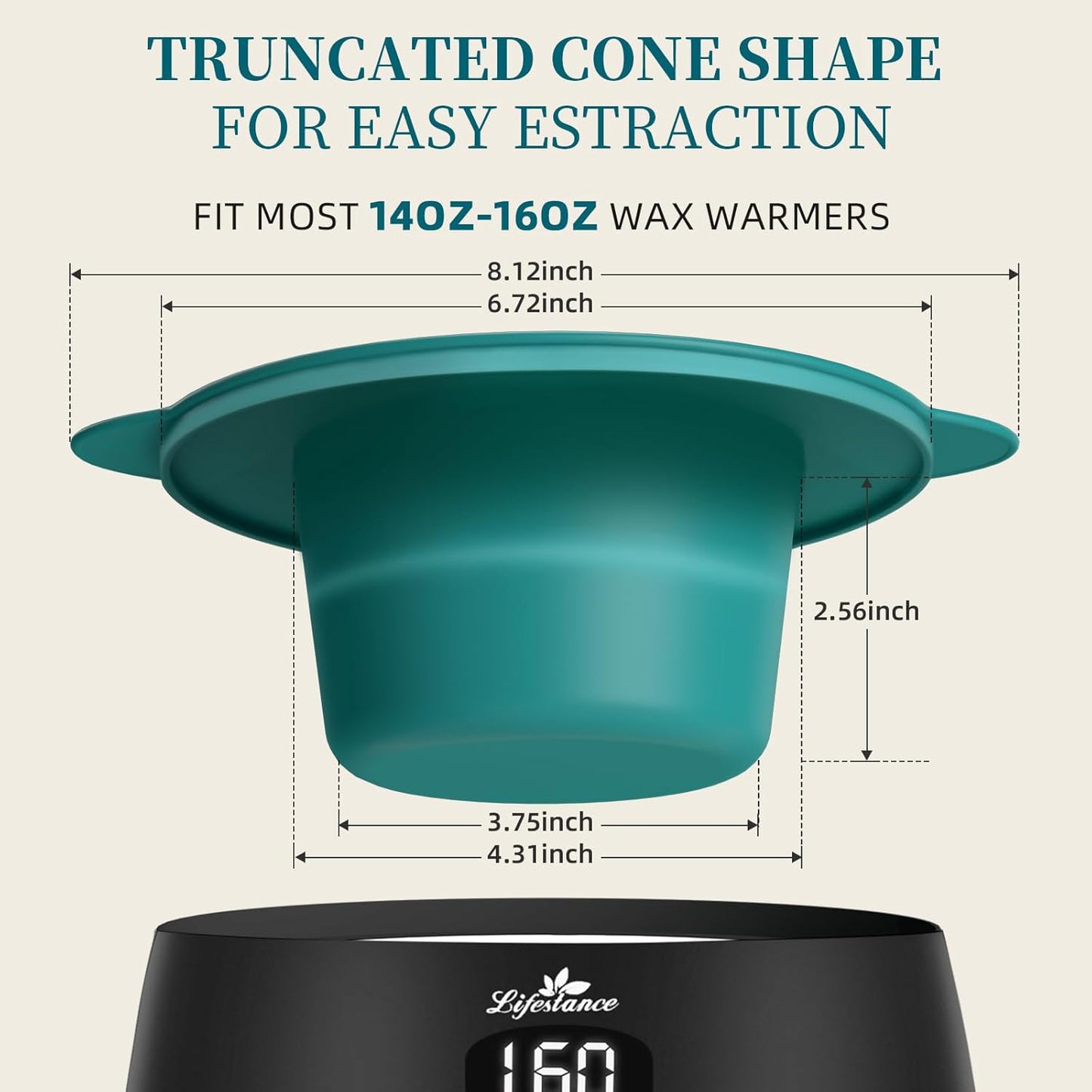 Lifestance Removable Silicone Wax Pot Liner with 2 Spatulas for 16oz Waxing Kit, Total 17 Items, Anti-Scalding Foldable Silicone Wax Warmer Bowl & Reusable Sticks, Easy to Clean