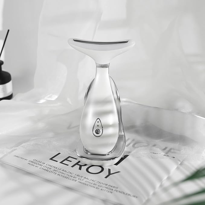 Lily Neck Face Massager, Skin Rejuvenation Beauty Massager, 3-in-1 at-Home Facial Spa Tool, Lifting, Toning and Tightening for a Radiant Appearance (Pearl White)