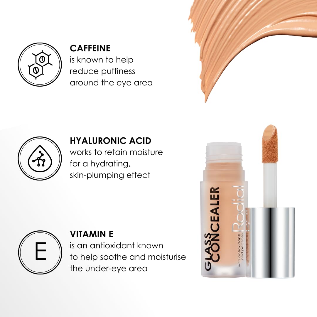 Rodial Glass Concealer Shade 1 - Luminous, Full-Coverage Cream with Peptides and Antioxidants for Flawless Skin, 0.1 fl. oz.