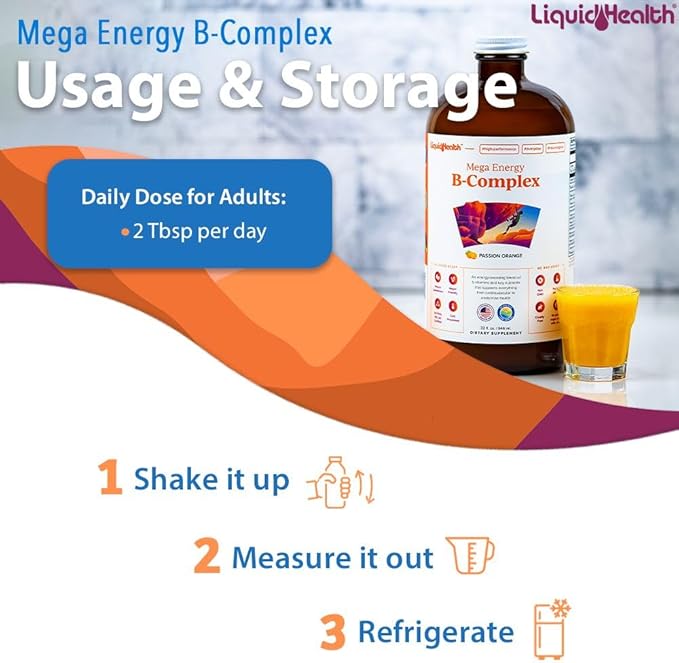LIQUIDHEALTH 32 Oz Vitamin B Complex B1, B2, B2, B3, B3, B5, B5, B6, B6, Methyl B12 Liquid,