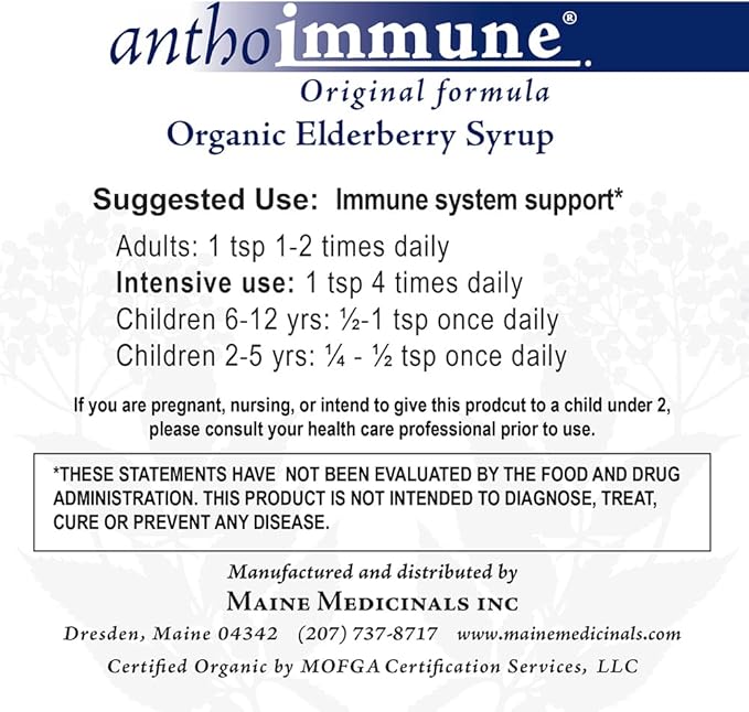 Maine Medicinals Organic Elderberry Syrup Immune 4 floz (24 Servings)