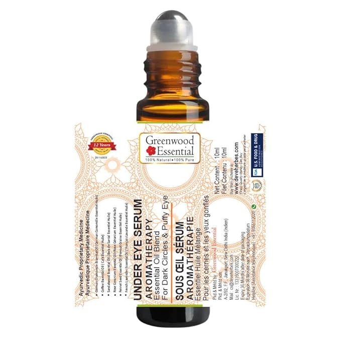 Under Eye Serum - For Dark Circles & Puffy Eyes. Blend of German Chamomile, Coffee, Sandalwood, Rose Geranium, French Lavender & Fennel Seed Essential Oils 10ml (0.33oz)