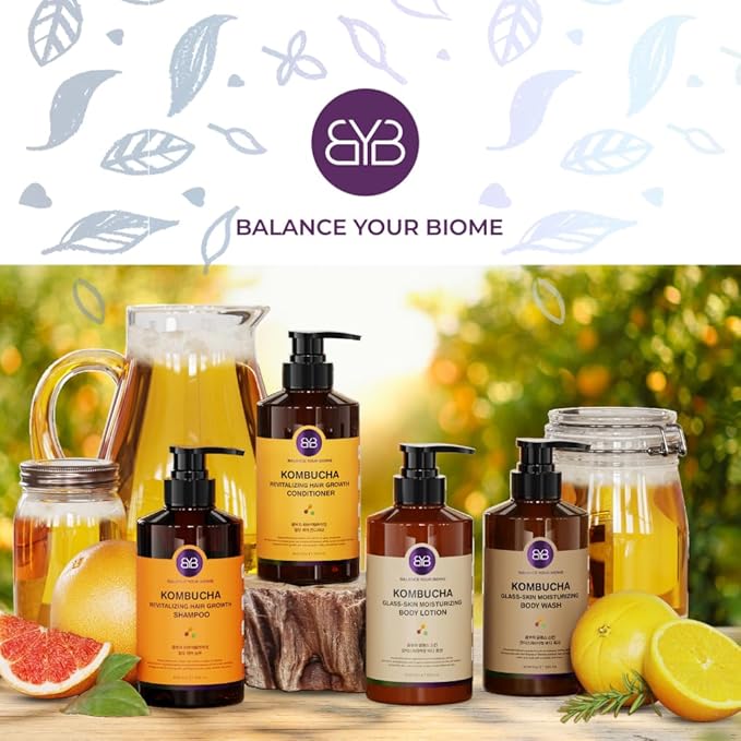 BALANCE YOUR BIOME Kombucha Glass-Skin Moisturizing Body Lotion, Fermented soybeans, barley, pear juice, pomegranate,12 types of Vitamin. pH balance, K-Beauty,16.9 fl.oz.500ml,No Silicone