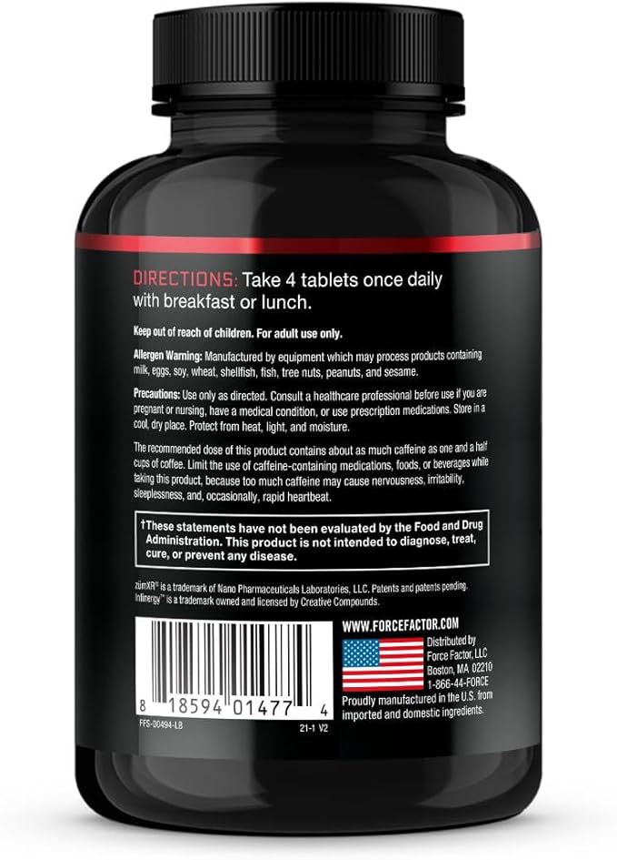 FORCE FACTOR Test X180 Boost Testosterone Booster and Energy Supplement for Men, Boost Energy, Increase Stamina, Enhance Vitality and Performance, with D-Aspartic Acid and Fenugreek, 120 Tablets