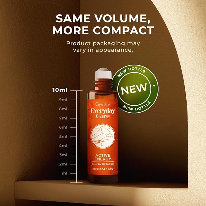 Gya Labs Active Energy Essential Oil Roll on - 100% Pure Natural, Blend with Energizing Lemon & Refreshing Peppermint Oil, Aromatherapy Roller, Travel Size (0.34 Fl Oz)