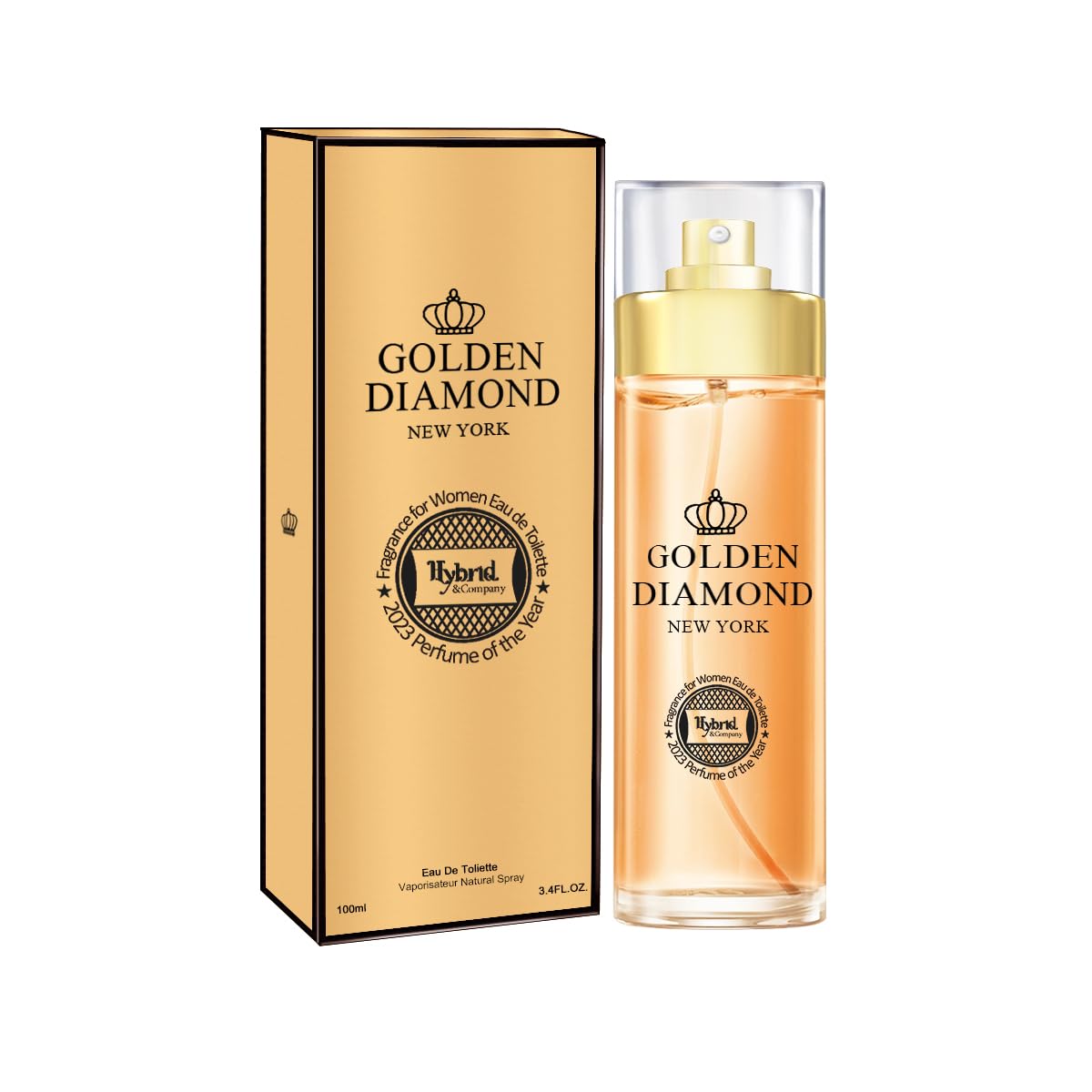 Hybrid & Company Golden Diamond Eau De Parfum Natural Spray Fresh Floral Scent, 3.4 Fl Oz