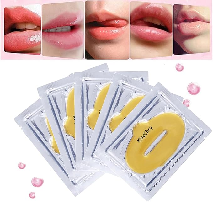 24K Gold Gel Crystal Collagen Lip and Eye Mask, 5 Pairs Gold Eye Mask Pads and 5 Pcs Gold Lip Patches for Moisturizing, Anti Wrinkle, Anti Aging, Hydrating Lips and Eyes