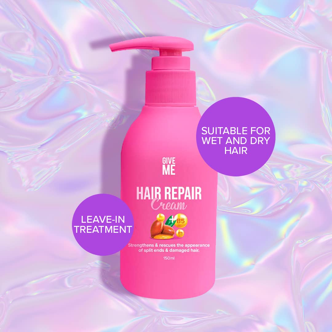 Give Me Cosmetics Hair Repair Cream, Leave-In Conditioner Treatment, Reduces Split Ends, Rich in Castor Oil, Argan Oil, Vitamins B3 and B5 & Strengthening Protein, Reverses Damage
