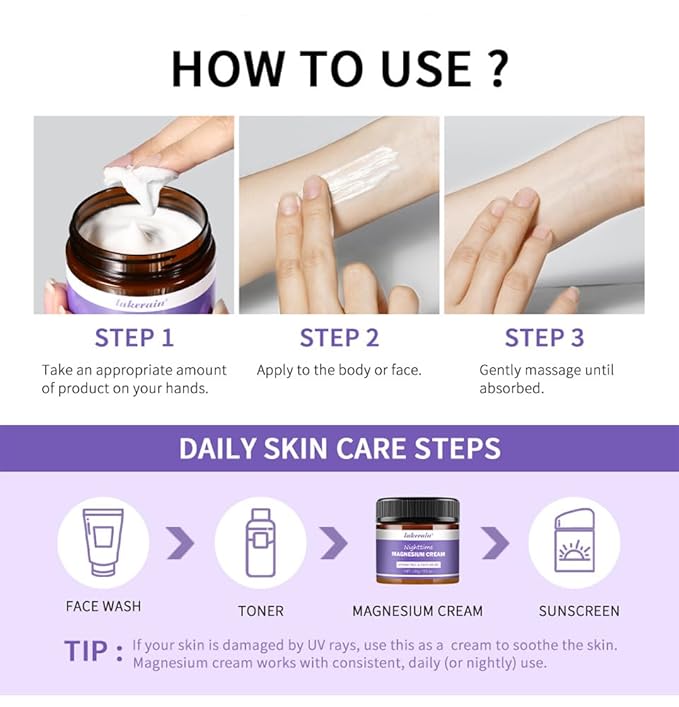2 Pcs Magnesium Cream for Sleep, Relief Revitalizes Skin Deep Hydration Care Nighttime Magnesium Cream.
