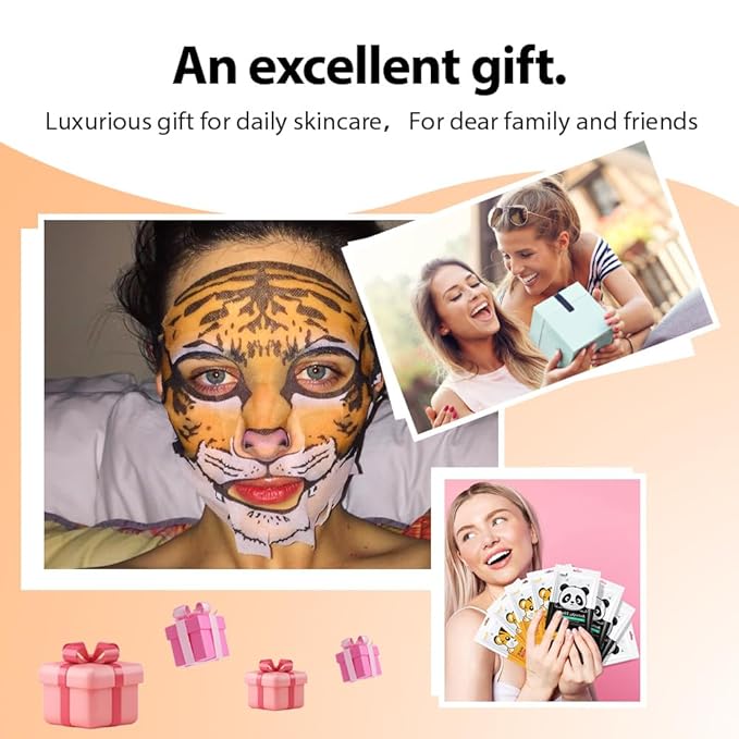 Kaely 8 Pack Animal Character Sheet Masks, Face Masks for Kids Teens Skin Care, Korean Soothe Facial Mask for All Skin Types, Girls Night Skincare Spa Party, Birthday Gifts for Women Men, Set03