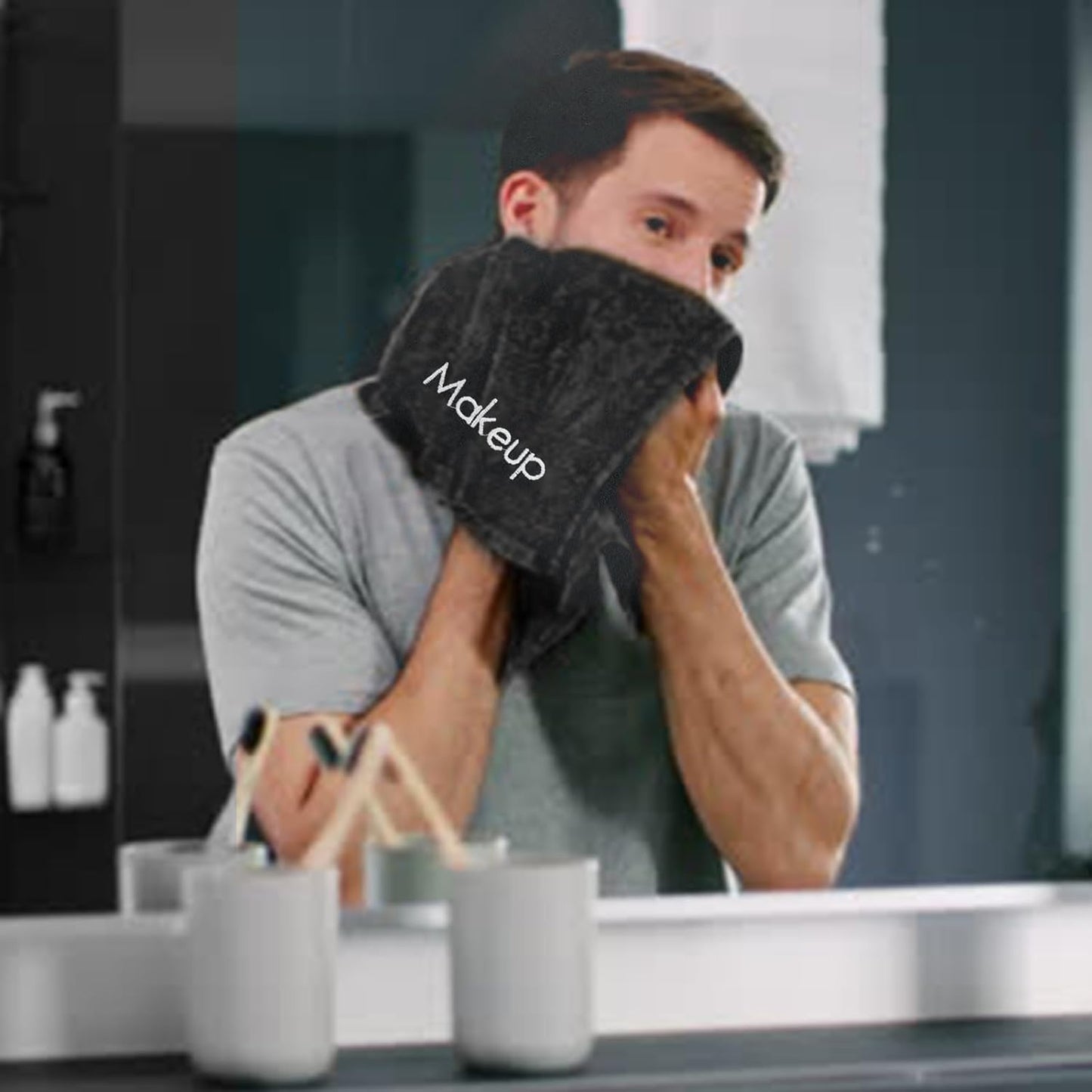 52 Pcs Black Makeup Washcloths - 13x13 Inch Microfiber Makeup Remover Towels - Reusable Soft Absorbent Face Cloth - Facial Cleansing Remover Washcloths for Women Skin Cleaning