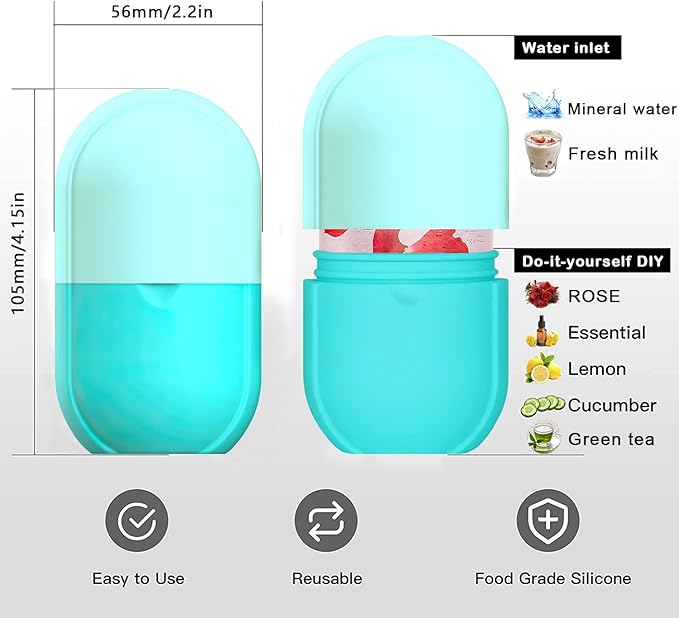 KOGITI Ice Mold for Face, Ice Roller for Face & Eye, Beauty Facial Ice Rollers Ice Holder Mold Face Puffiness Relief Massage Skin Care Tools, Ice Facial Cube (New-Blue)