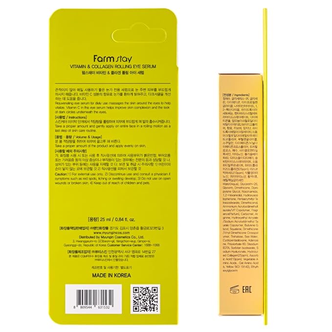 FARMSTAY Vitamin & Collagen Roll-on Eye Serum – Hydrating & Firming Eye Care, Reduces Puffiness, Dark Circles & Fine Lines – Easy-to-Apply Rollerball Design, 0.84 fl. oz.