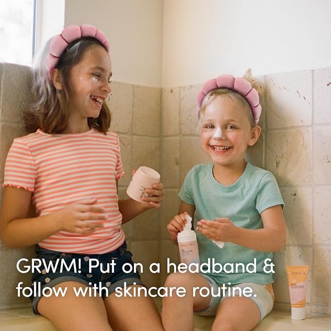 Evereden Kids Skincare Bundle: 1-2-3 Routine with Multi-Vitamin Peach Face Wash, Cream, SPF 30 & Spa Headband – Gentle, Nourishing Skincare & Fun Hair Management for Kids – Perfect for Daily Care