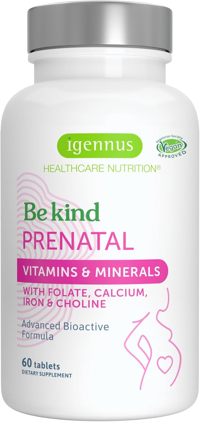 Methylated Prenatal Multivitamin, Folate for MTHFR, High Absorption, Clean Label, Gentle Iron, Choline, Natural Calcium & Magnesium, Vegan Pregnancy Vitamins, Halal, Non-GMO, 60 Tablets, by Igennus