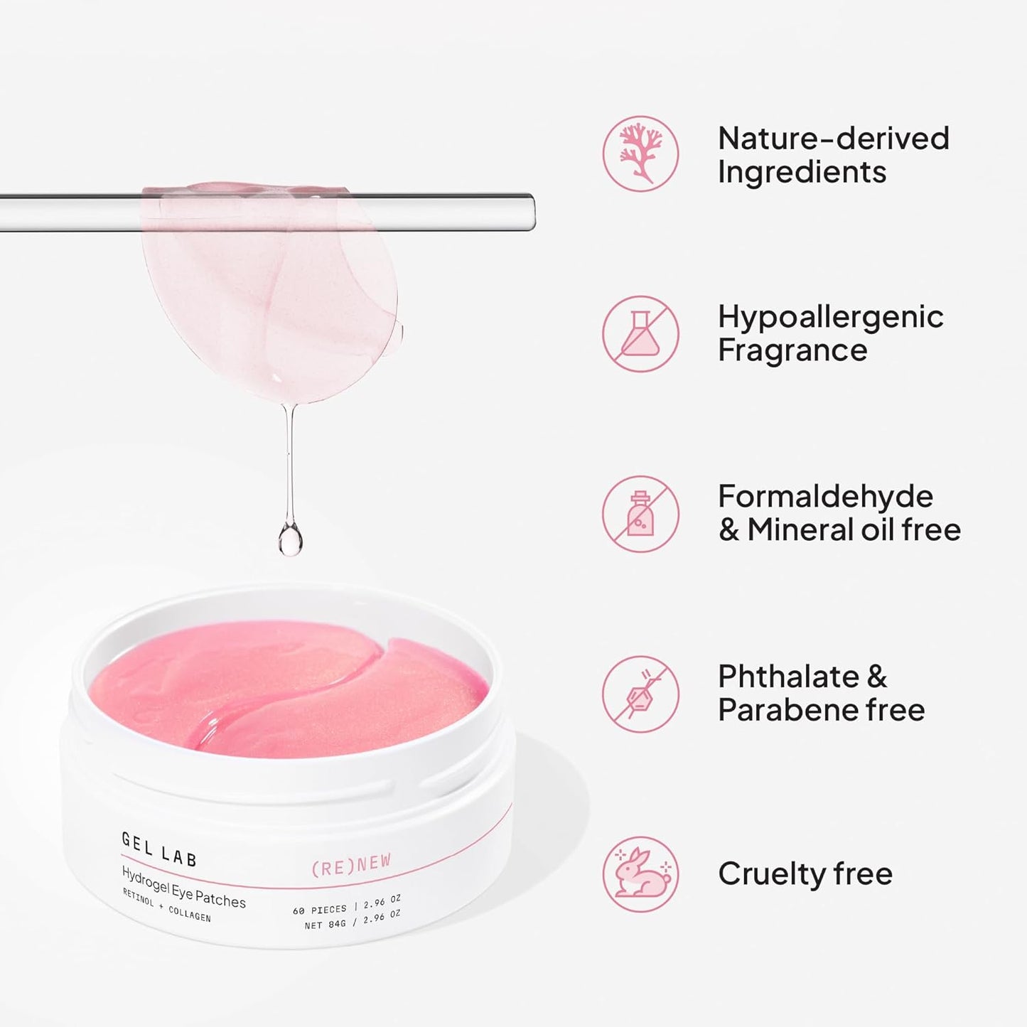 Gel Lab RENEW Retinol & Collagen Under Eye Patches - Korean Skincare Hydrating Eye Mask for Fine Lines, Wrinkles, Firming, Brightening - 60 Patches
