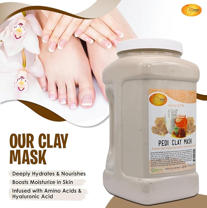 SPA REDI - Clay Mask, Milk and Honey, 128 Oz - Pedicure and Body Deep Cleansing, Skin Pore Purifying, Detoxifying and Hydrating