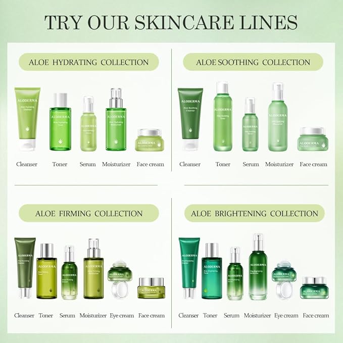 Aloderma Essential Aloe Hydrating Skin Care Set - 4 Pieces - Gel, Cleanser, Toner, Cream