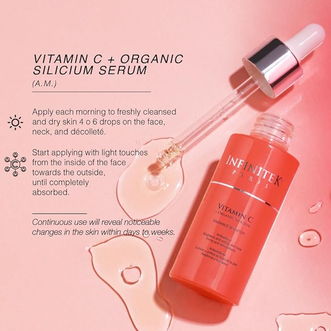 Infinitek Paris Vitamin C Face Serum - Hydrating and Brightening Antioxidant Skincare with Green Tea and Ginseng - Premium Vitamin C Facial Serum with Hyaluronic Acid for Radiant Skin and Anti Aging