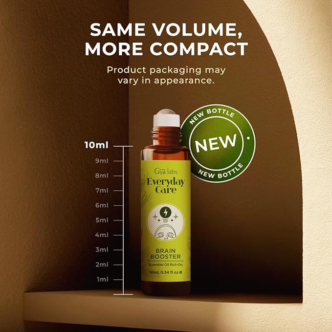 Gya Labs Brain Booster Essential Oil Roll on - Refreshing Brain Essential Oils Roller, 100% Pure Natural, Blend with Rosemary, Sandalwood, Lemongrass & Grapefruit, Travel Size (0.34 Fl Oz)