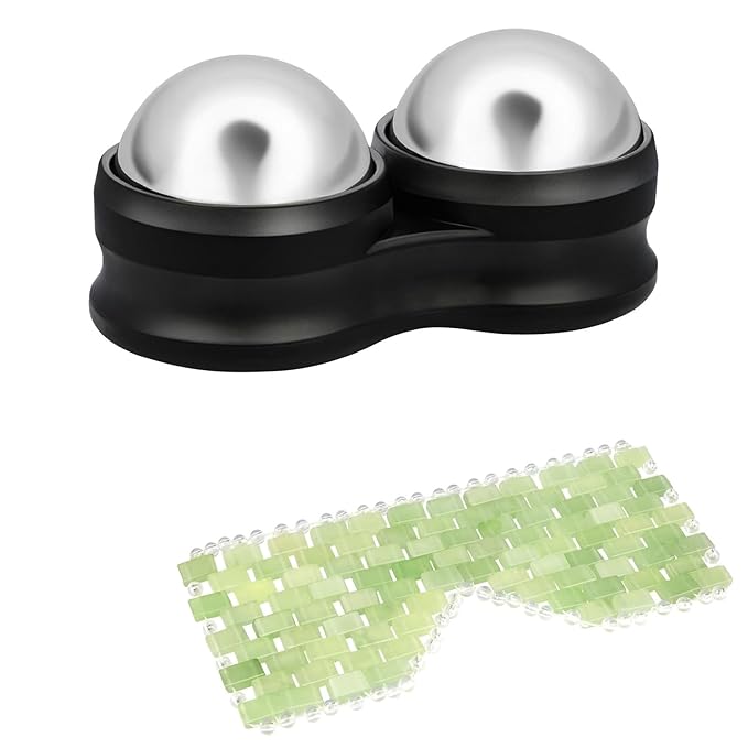 Jade Eye Mask, Facial Cooling Mask & Peanut Massage Roller Ball Cold - Double Ball Massage Tool for Reliefs Muscle Pain
