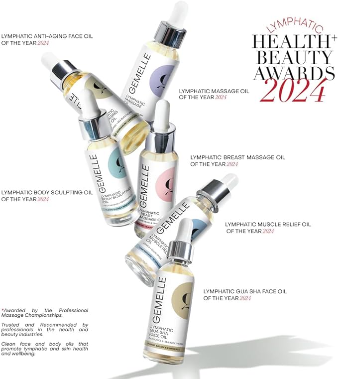 GEMELLE Lymphatic Breast Massage Oil | 2024 Product of The Year | Lymphatic Circulation, Beauty, Wellness | Honeybush & Helichrysum | Paraben-Free, Clean Beauty, Luxury Natural Skin Care 30ml